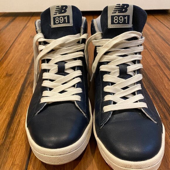 New Balance 891 Navy Leather Mid-Tops - Picture 2 of 4